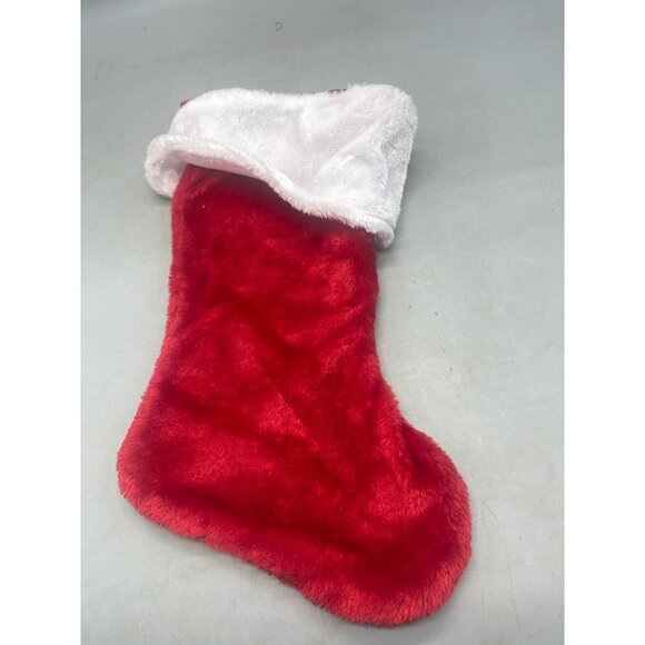 Christmas stocking foe fur solid red white decor 15" READ used wrinkled see phot - Picture 3 of 5